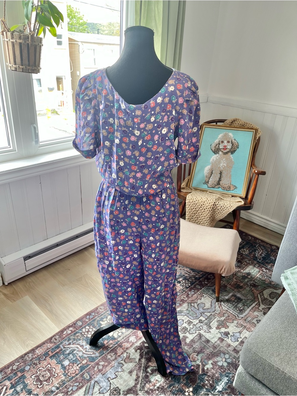 Prettiest Vintage Lavender Floral Jumpsuit Button Up - Size Medium - Picture 3 of 6